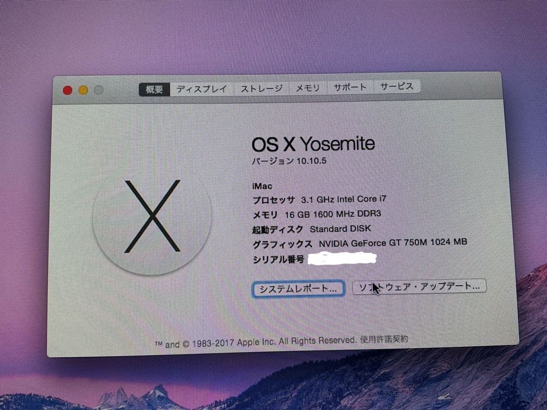 iMac2013年Late 21.5インチ/メモリ 16GB/1TB増設