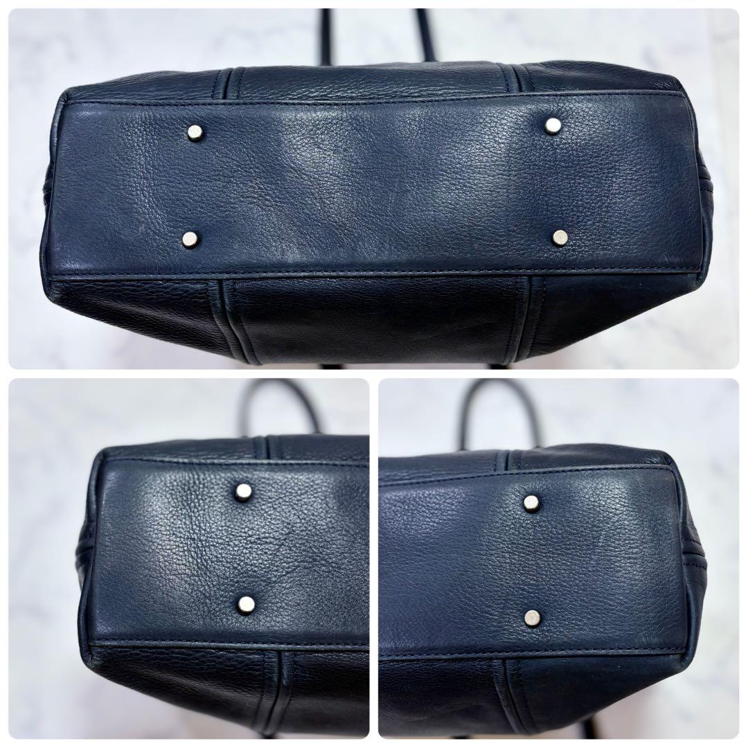 美品 aniary アニアリ トートバッグ シボ革 レザー ネイビー A4収納