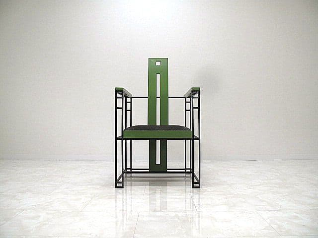 希少品　ポストモダン　アイアンフレームチェア/グリーン　幾何学チェア/モダン