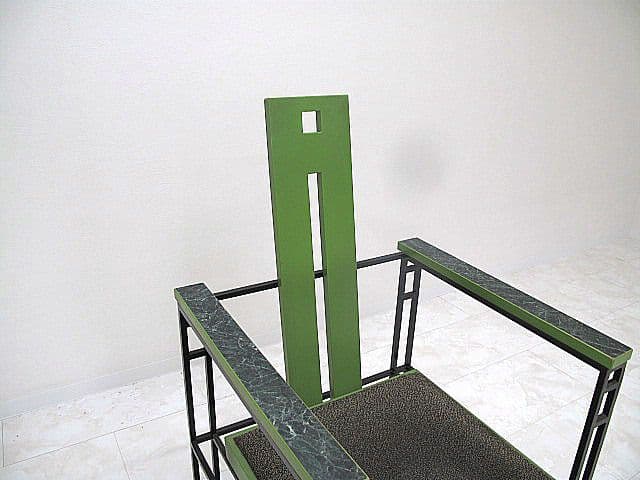 希少品　ポストモダン　アイアンフレームチェア/グリーン　幾何学チェア/モダン