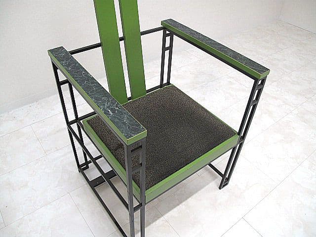 希少品　ポストモダン　アイアンフレームチェア/グリーン　幾何学チェア/モダン