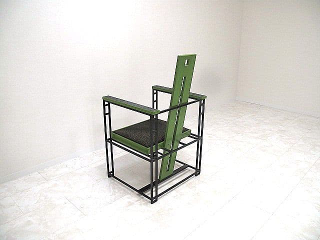 希少品　ポストモダン　アイアンフレームチェア/グリーン　幾何学チェア/モダン