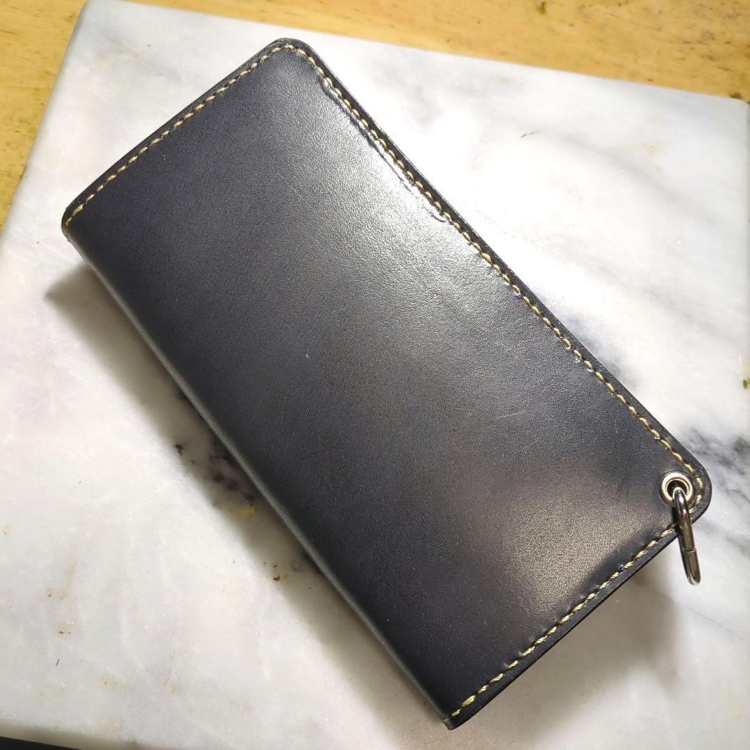 姫路ヌメ革 トラッカーウォレット ハンドメイド 長財布 ロングウォレット 黒