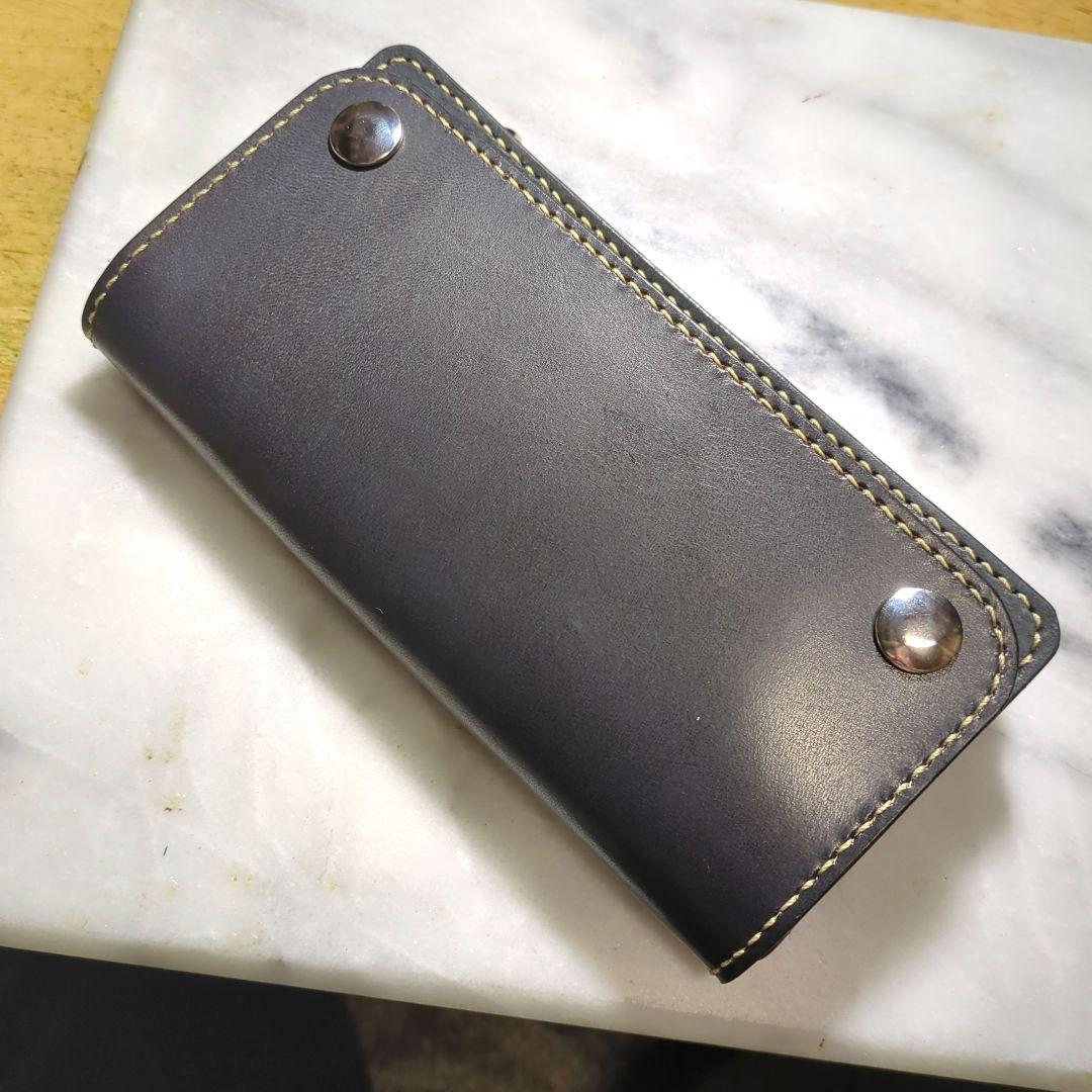 姫路ヌメ革 トラッカーウォレット ハンドメイド 長財布 ロングウォレット 黒