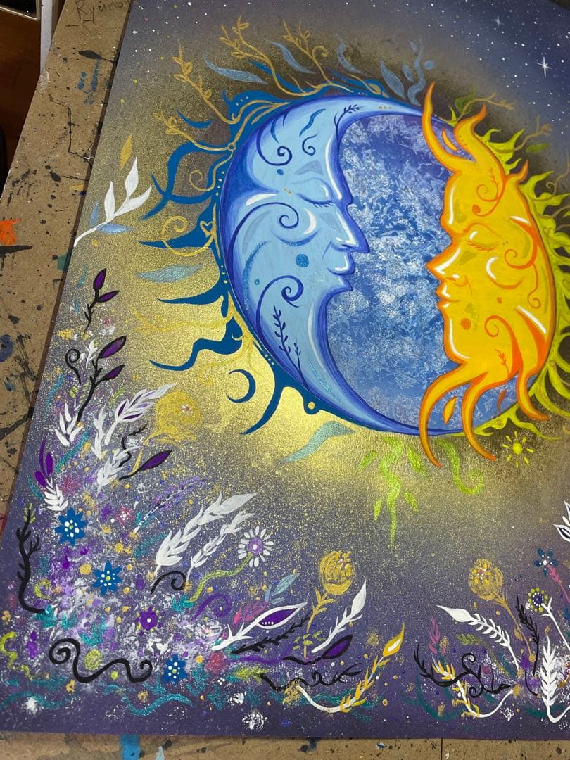 ありりん0703☆ 月と太陽 開運絵画 ヒーリングアート 龍ノツカイ