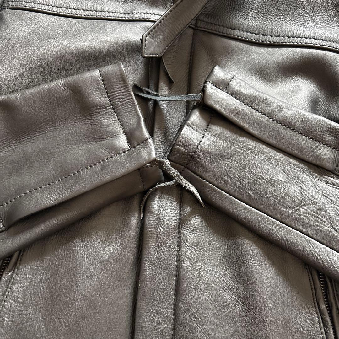 未使用級⭐️リューグーレザーズ ライダース　黒　牛革　裏地チェック赤　サイズ2