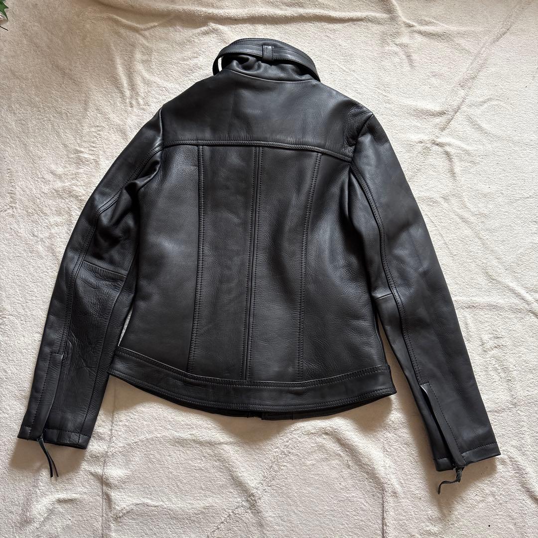 未使用級⭐️リューグーレザーズ ライダース　黒　牛革　裏地チェック赤　サイズ2