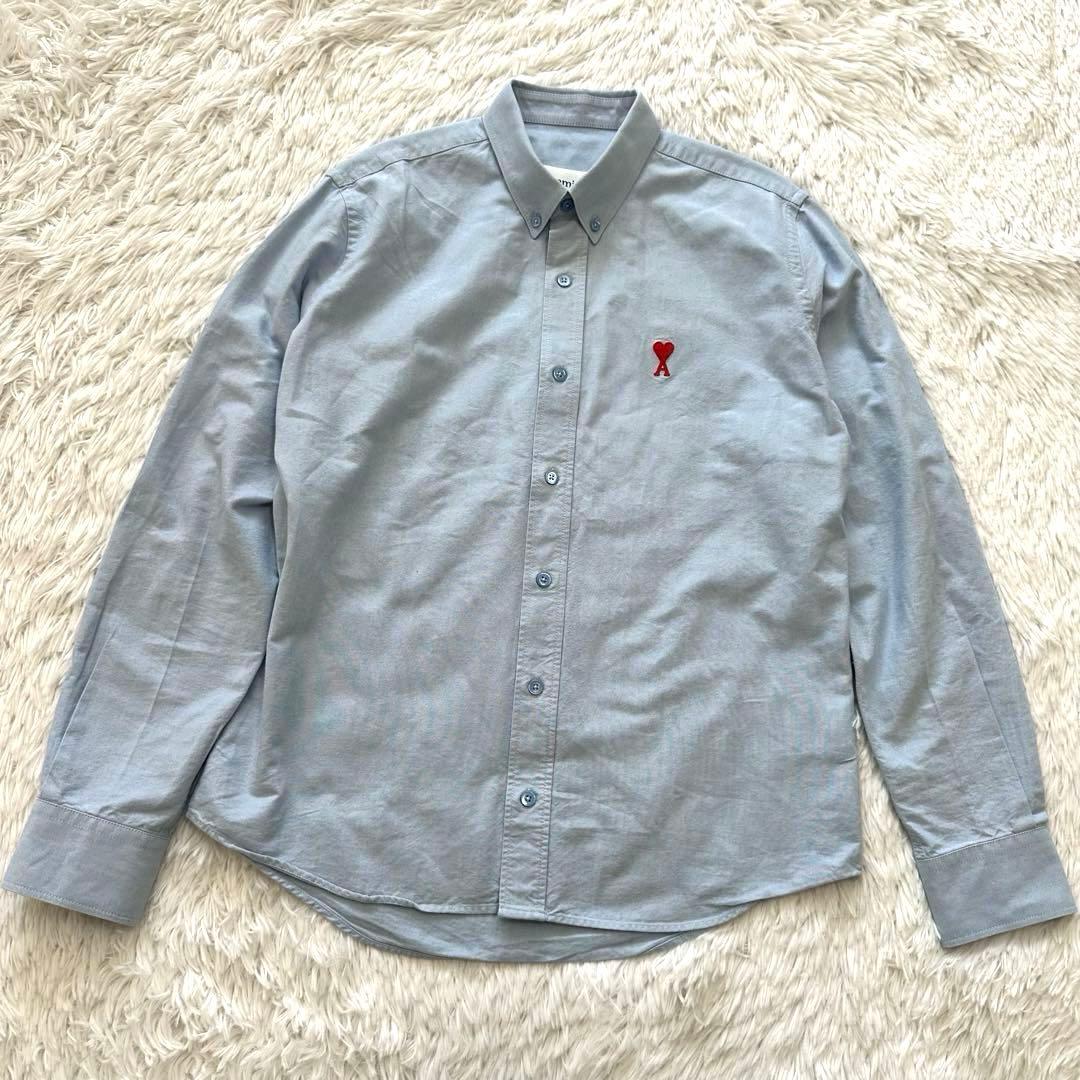 美品✨アミパリス 長袖 シャツ ハート ロゴ ライトブルー 水色 38 M