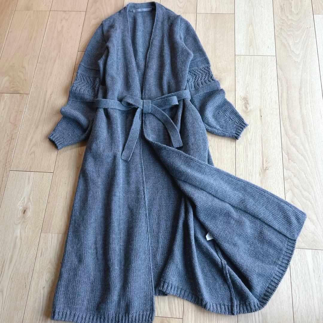 極美品！45R フロートコード撚り天竺ロングカーディガン ウール100%