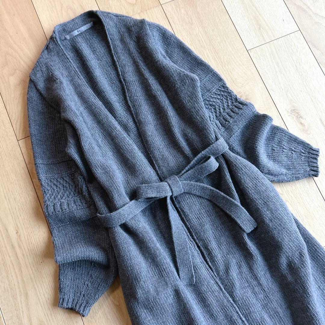 極美品！45R フロートコード撚り天竺ロングカーディガン ウール100%