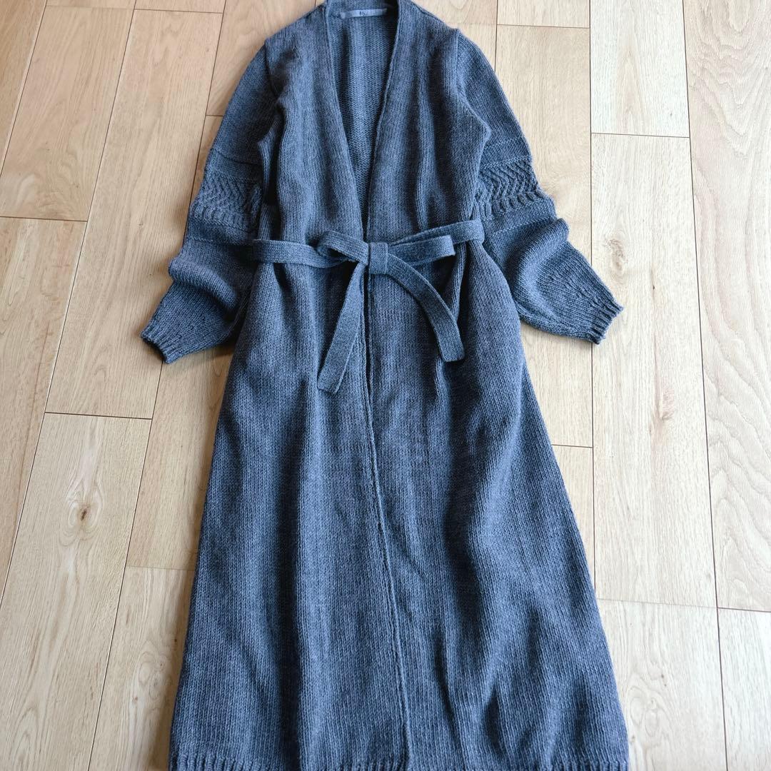 極美品！45R フロートコード撚り天竺ロングカーディガン ウール100%