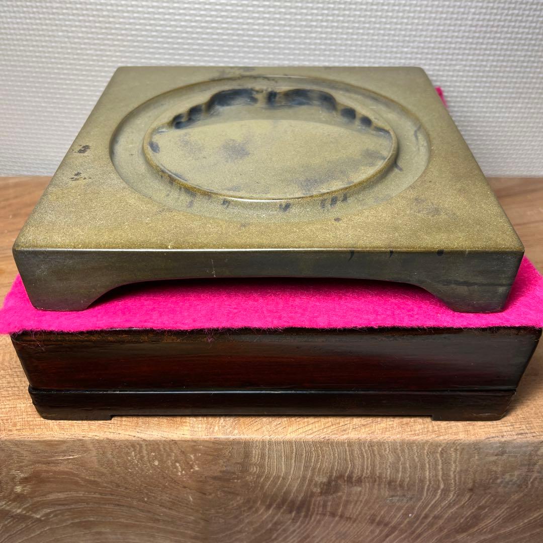 ⭕️澄泥硯　⭕️正方硯　中国　縁起の金運シンボル　ヒキガエル　色合い綺麗