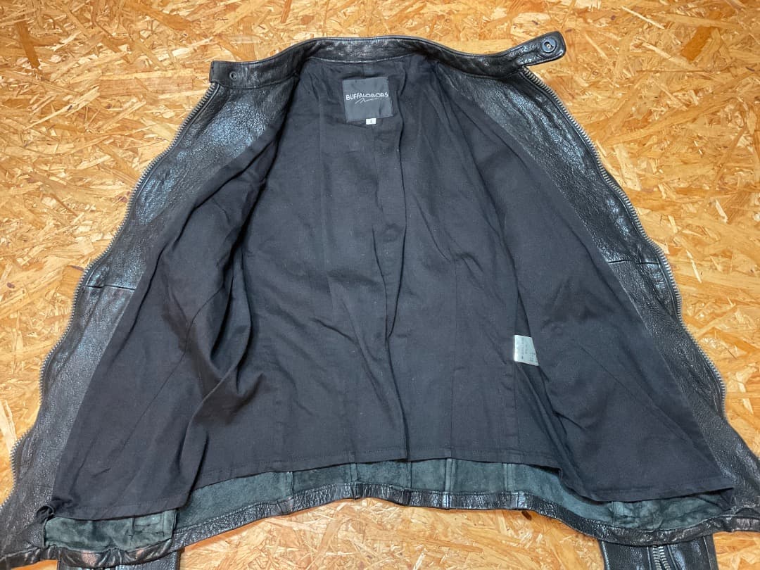 バッファローボブズ ラムレザー シングルライダースジャケット シワ加工 Y2K