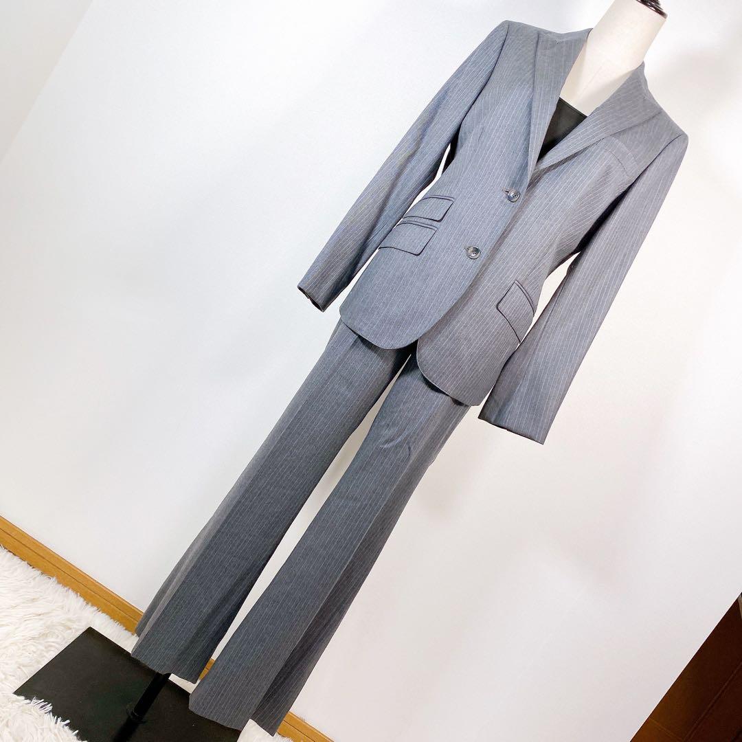 【美品】ニューヨーカー　高級シルクブレンドストライプセットアップパンツスーツ
