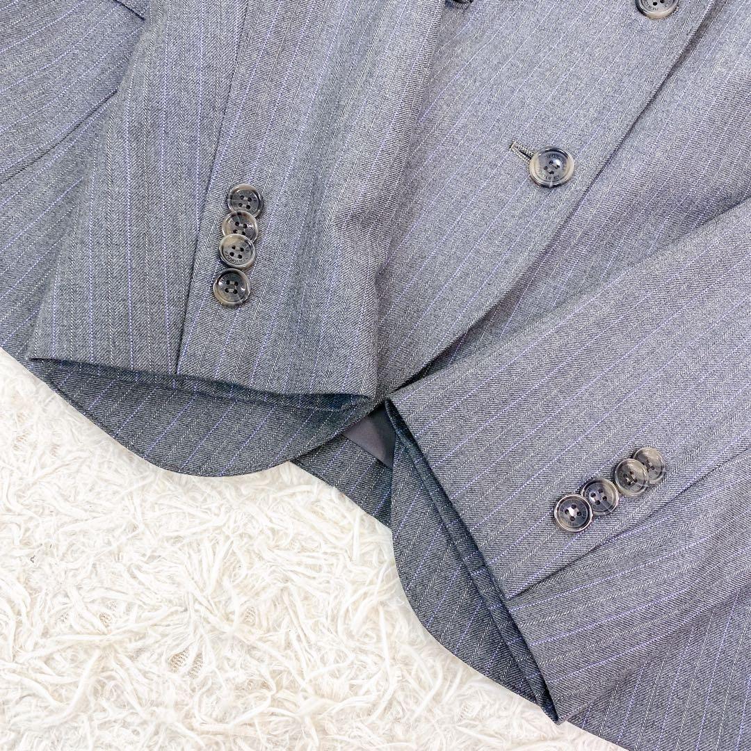 【美品】ニューヨーカー　高級シルクブレンドストライプセットアップパンツスーツ