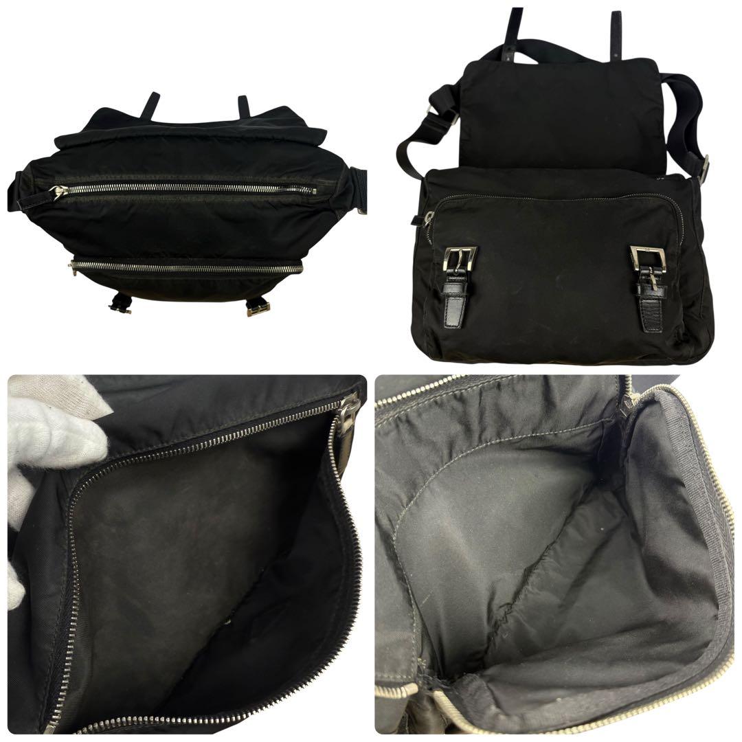 PRADA プラダ メッセンジャーバッグ ベルト ナイロン 三角ロゴ 黒 白タグ