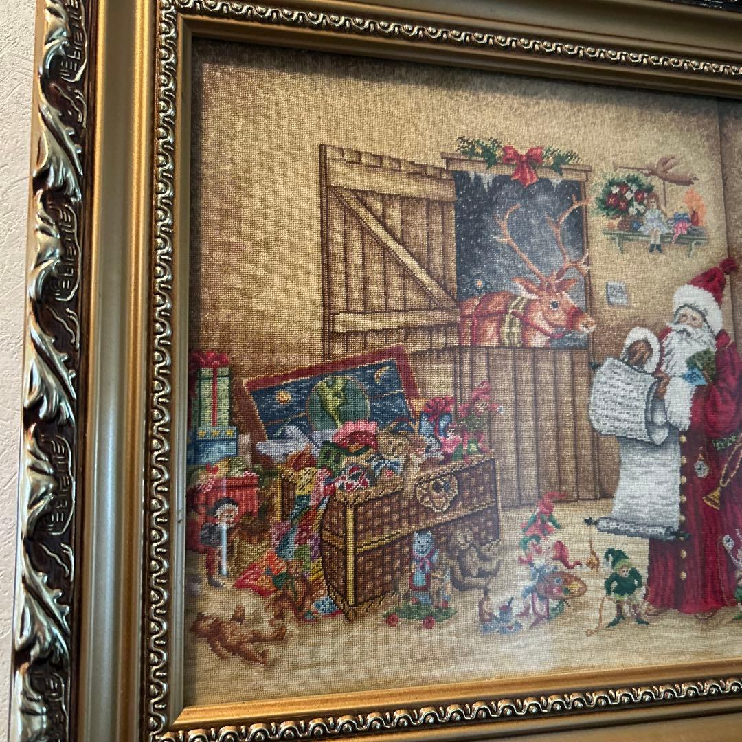 ビンテージ サンタクロース 刺繍アート 約30cm x 40cm