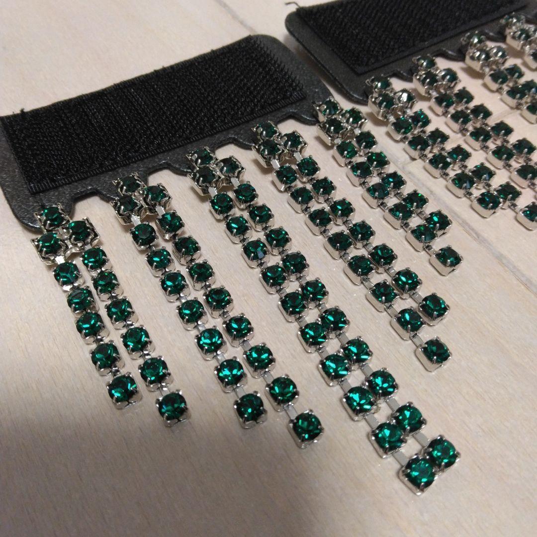 ギャルソンdad　カーテンラインストーン　エメラルド　ミラーセット