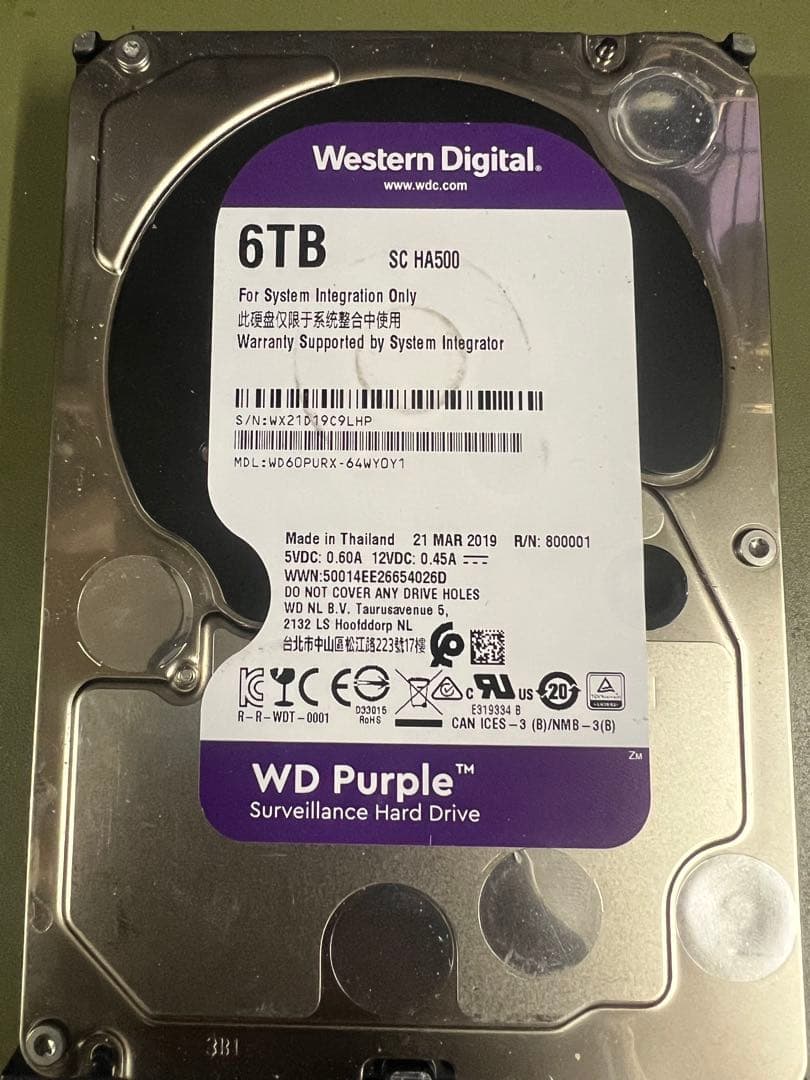 k*t様 WD Purple 6内蔵型2台セット合計12TBハードディスクドライ