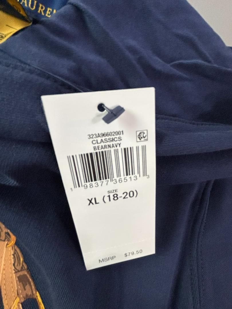 本日限定今季新品ラルフローレンスウェットポロベア パーカー紺色ボーイズLX170