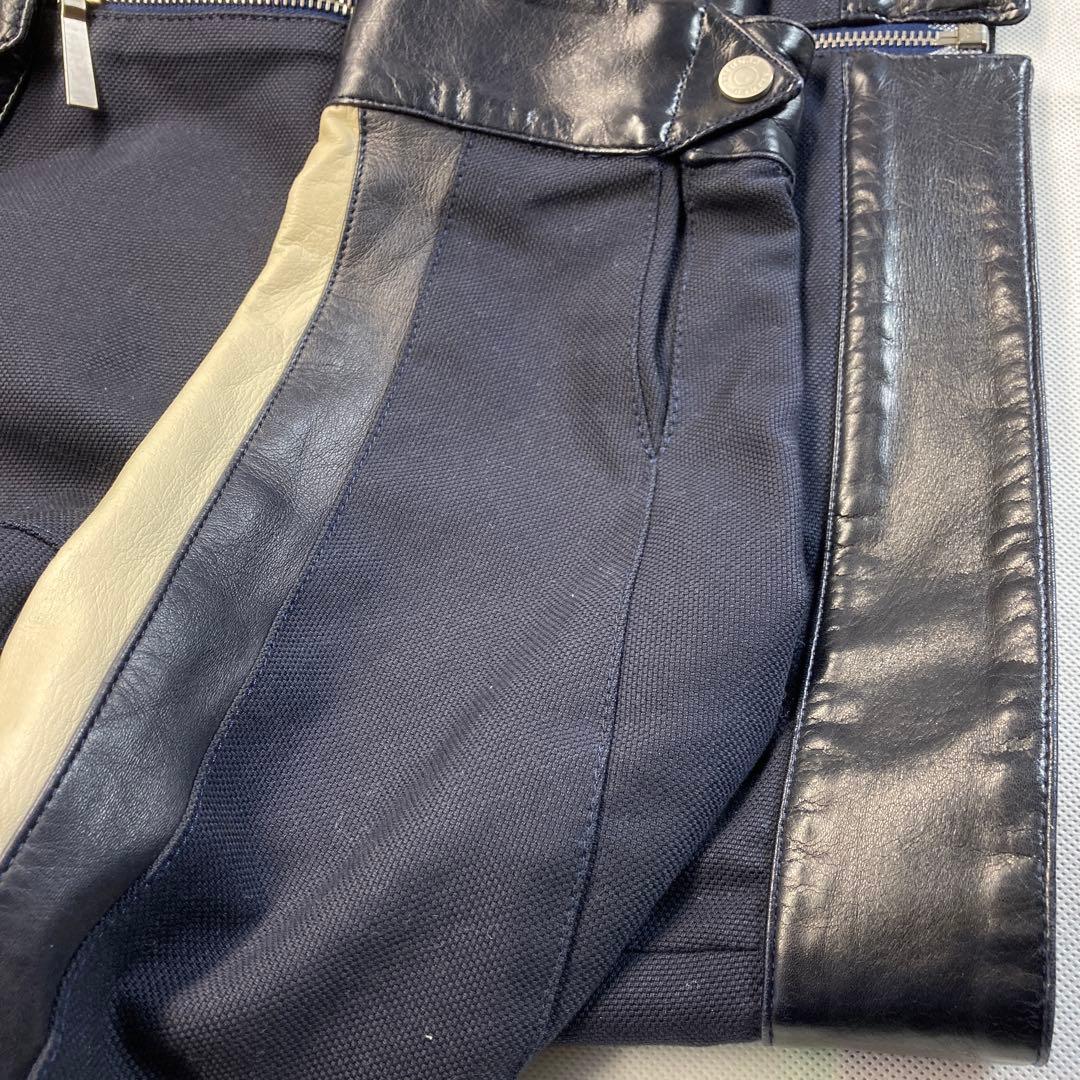 dunhill ネイビー　黒羊革トリム　ライダース　ドライビングジャケット　M