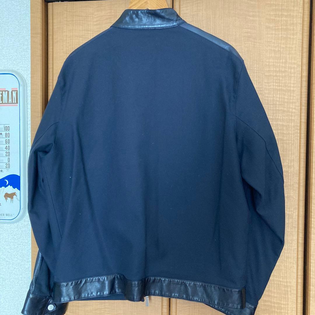dunhill ネイビー　黒羊革トリム　ライダース　ドライビングジャケット　M