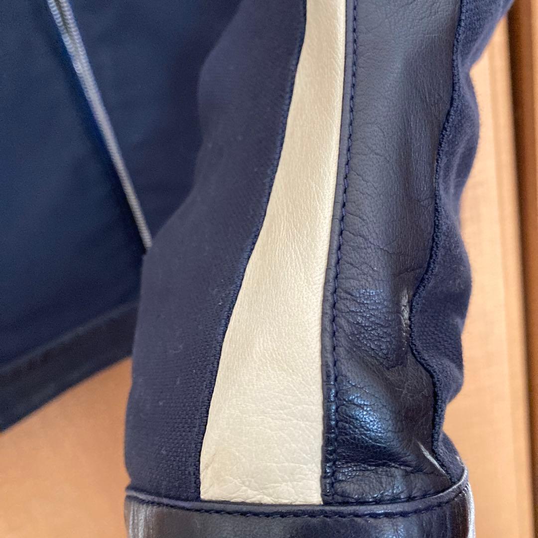 dunhill ネイビー　黒羊革トリム　ライダース　ドライビングジャケット　M