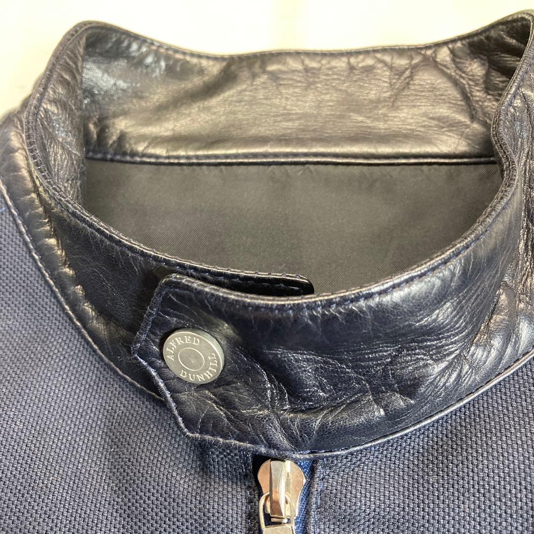 dunhill ネイビー　黒羊革トリム　ライダース　ドライビングジャケット　M