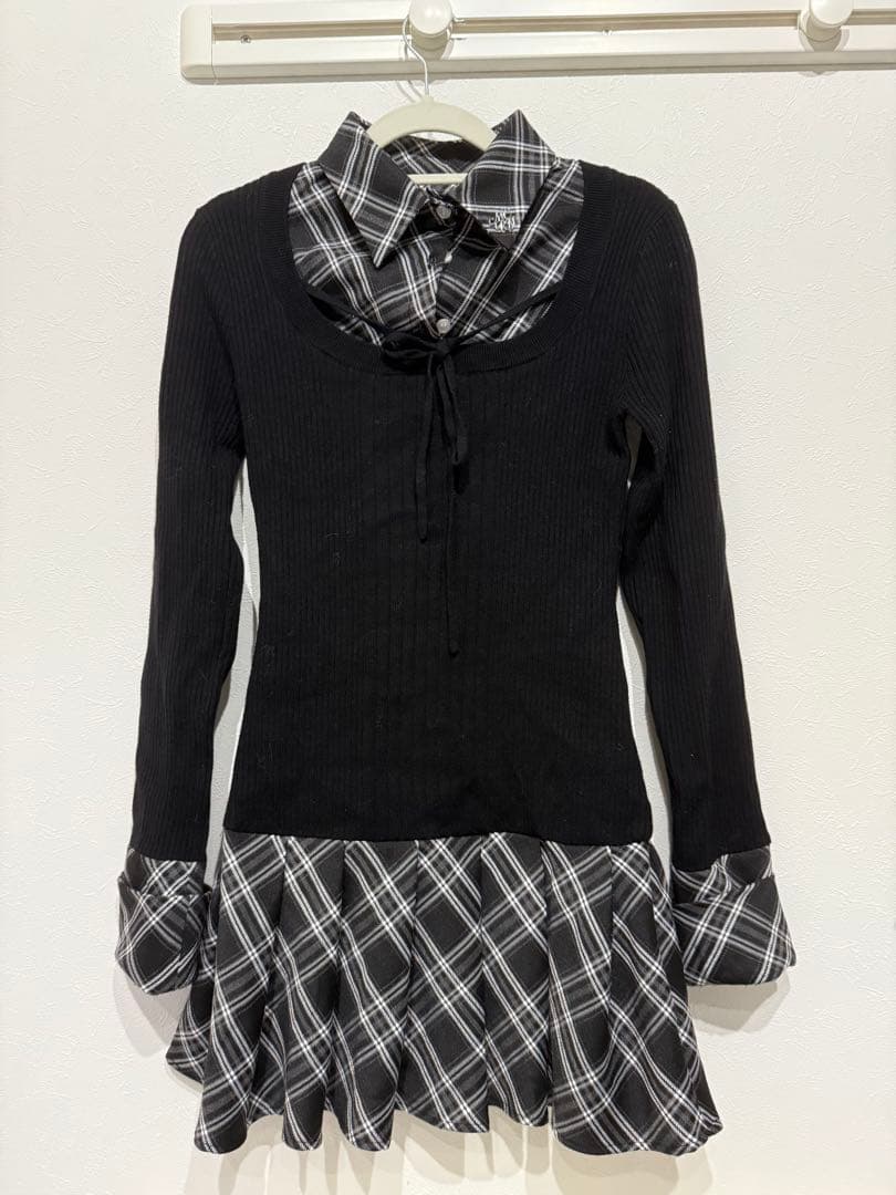 ミシェルマカロン チェックドッキングワンビース ブラック フリーサイズ free