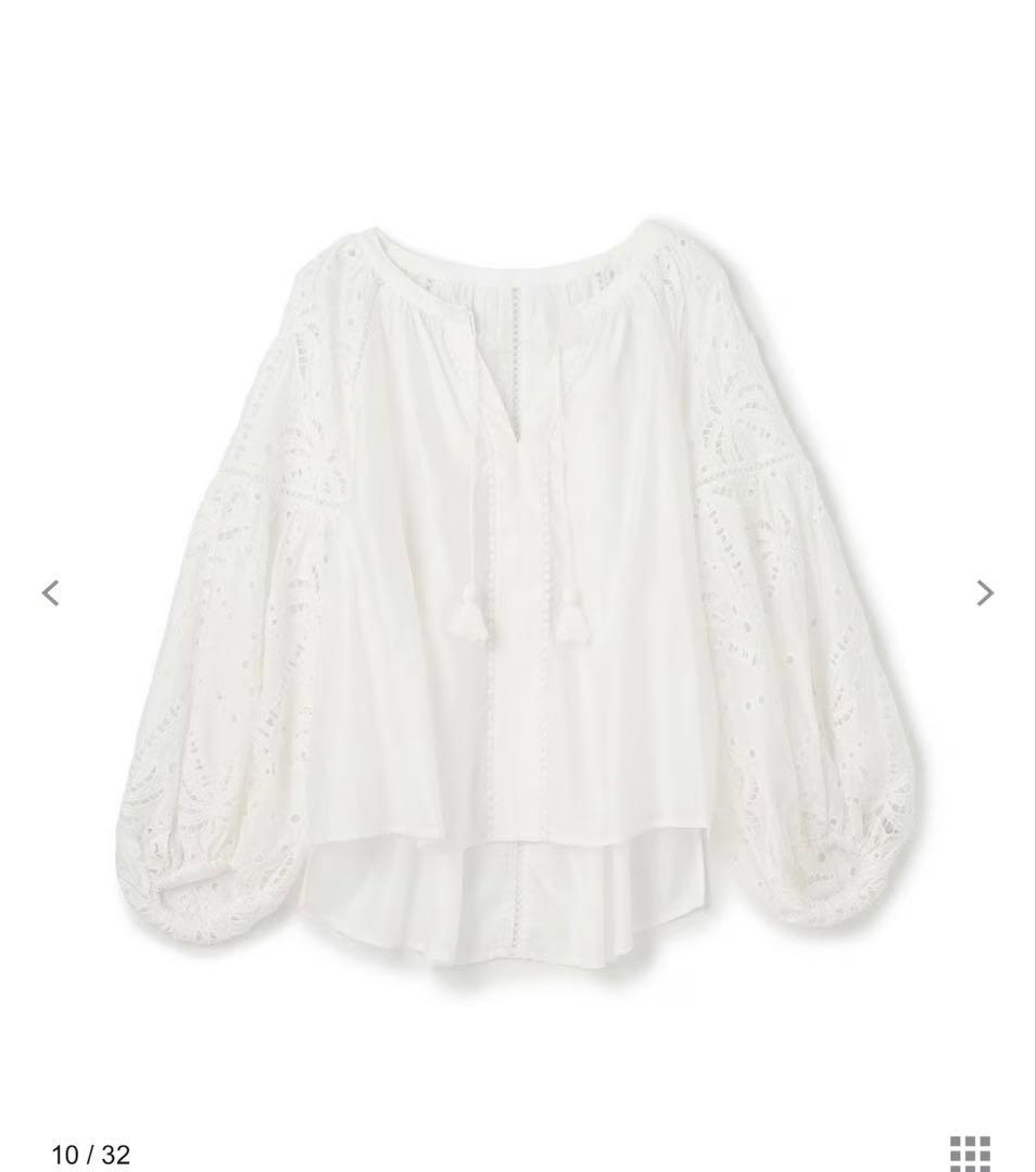 ハ*可様 新品グレースコンチネンタル　ヤシ柄カットワークトップ36フリーサイズ