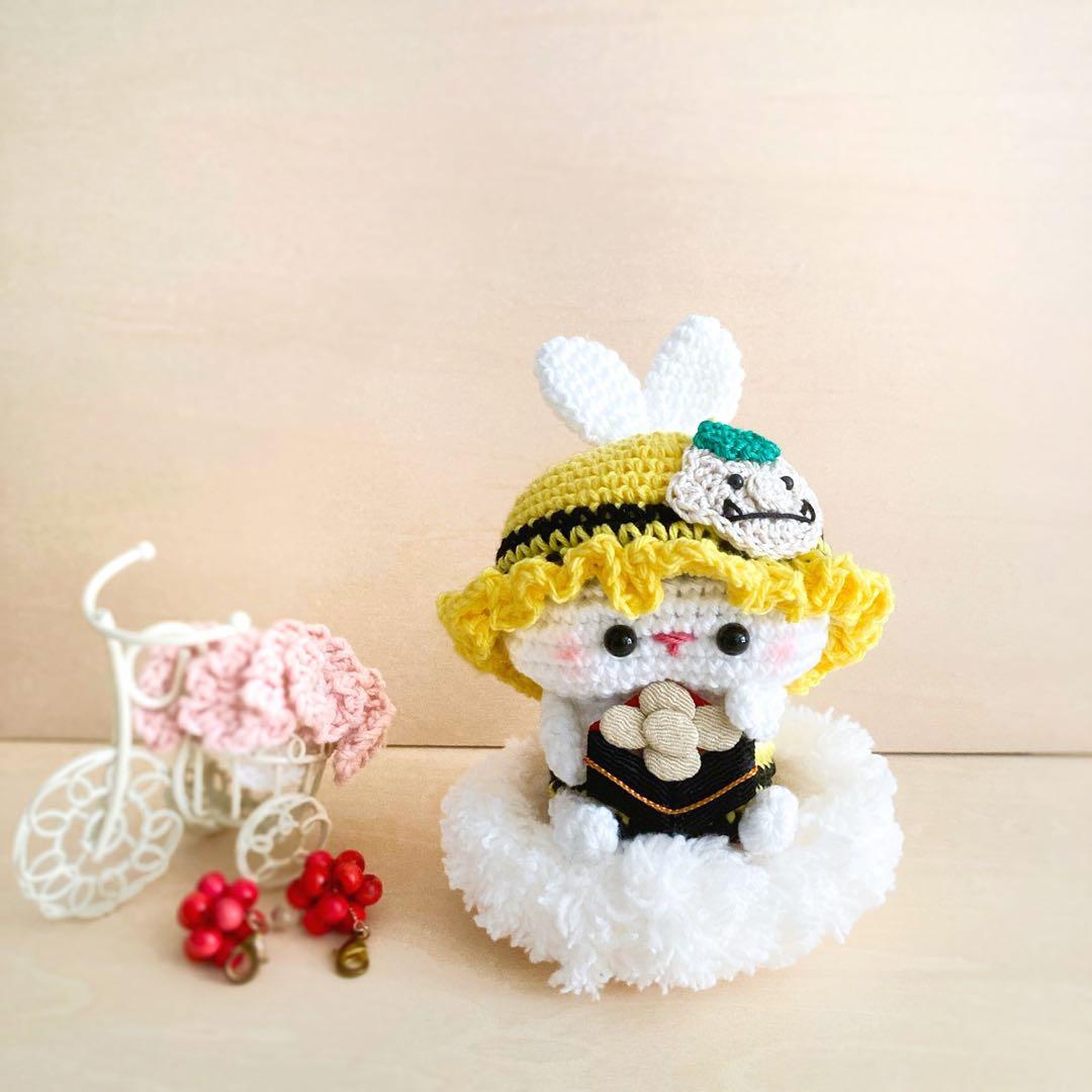 み*く様 ③うさぎ 節分 鬼 あみぐるみ ボンネット ベビーキャップ