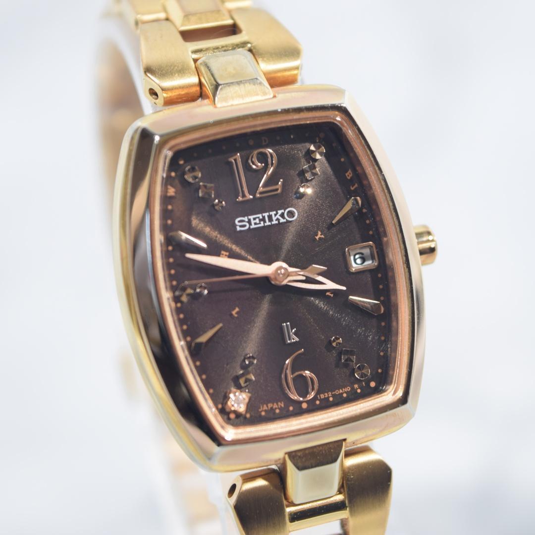美品 SEIKO セイコー ルキア 電波ソーラー レディース黒金 ダイヤ付き
