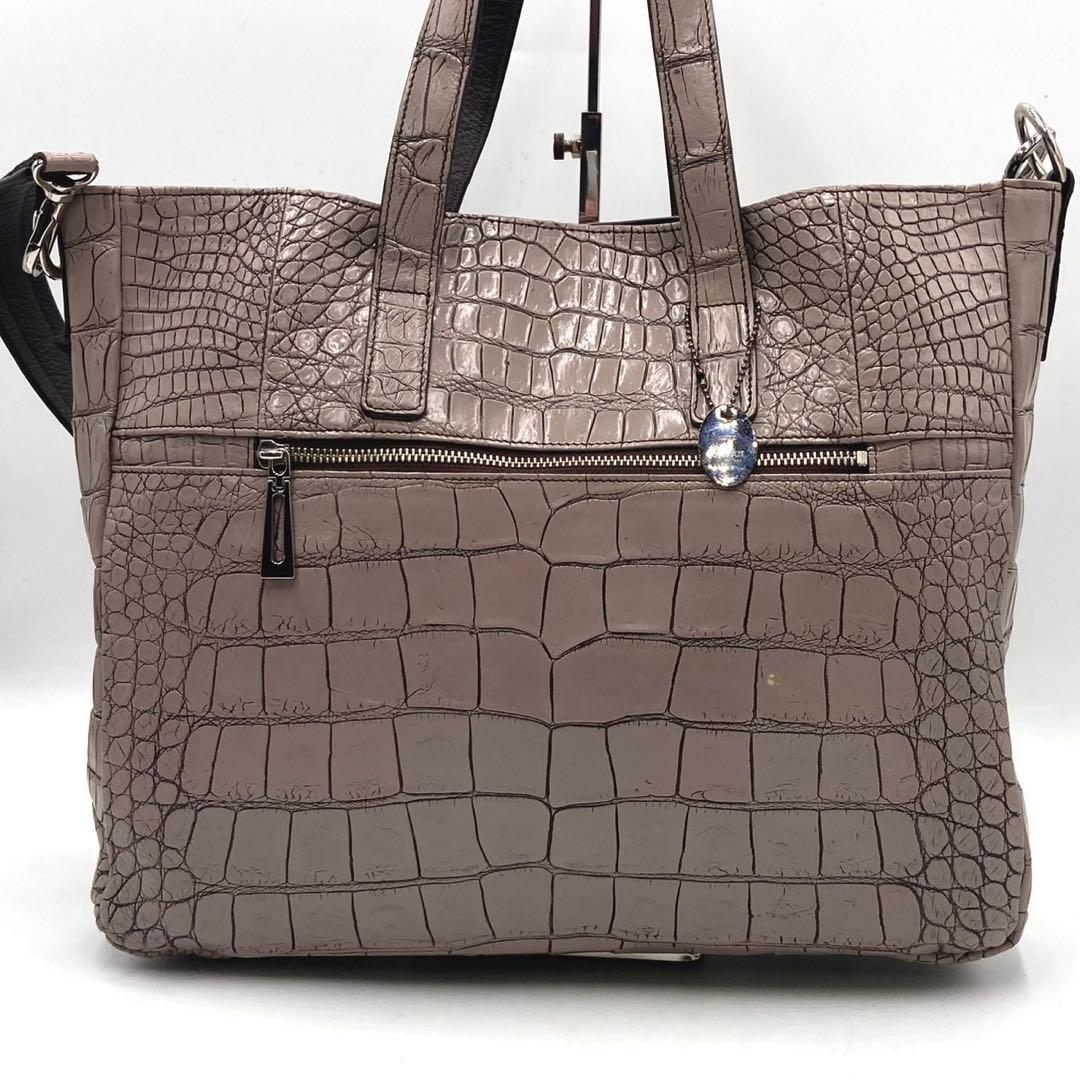 JRA認定 2way マットクロコ トートバッグ センター取り ブラウン A4