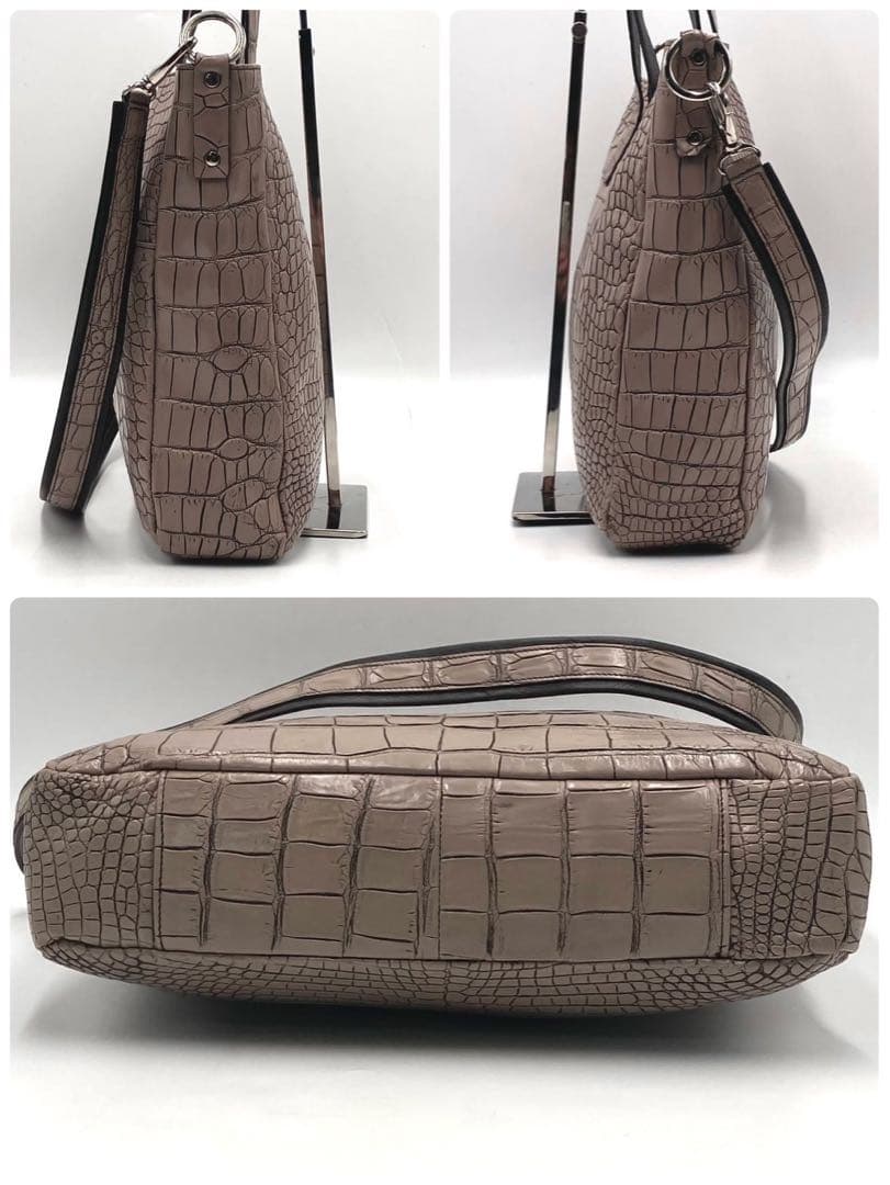 JRA認定 2way マットクロコ トートバッグ センター取り ブラウン A4