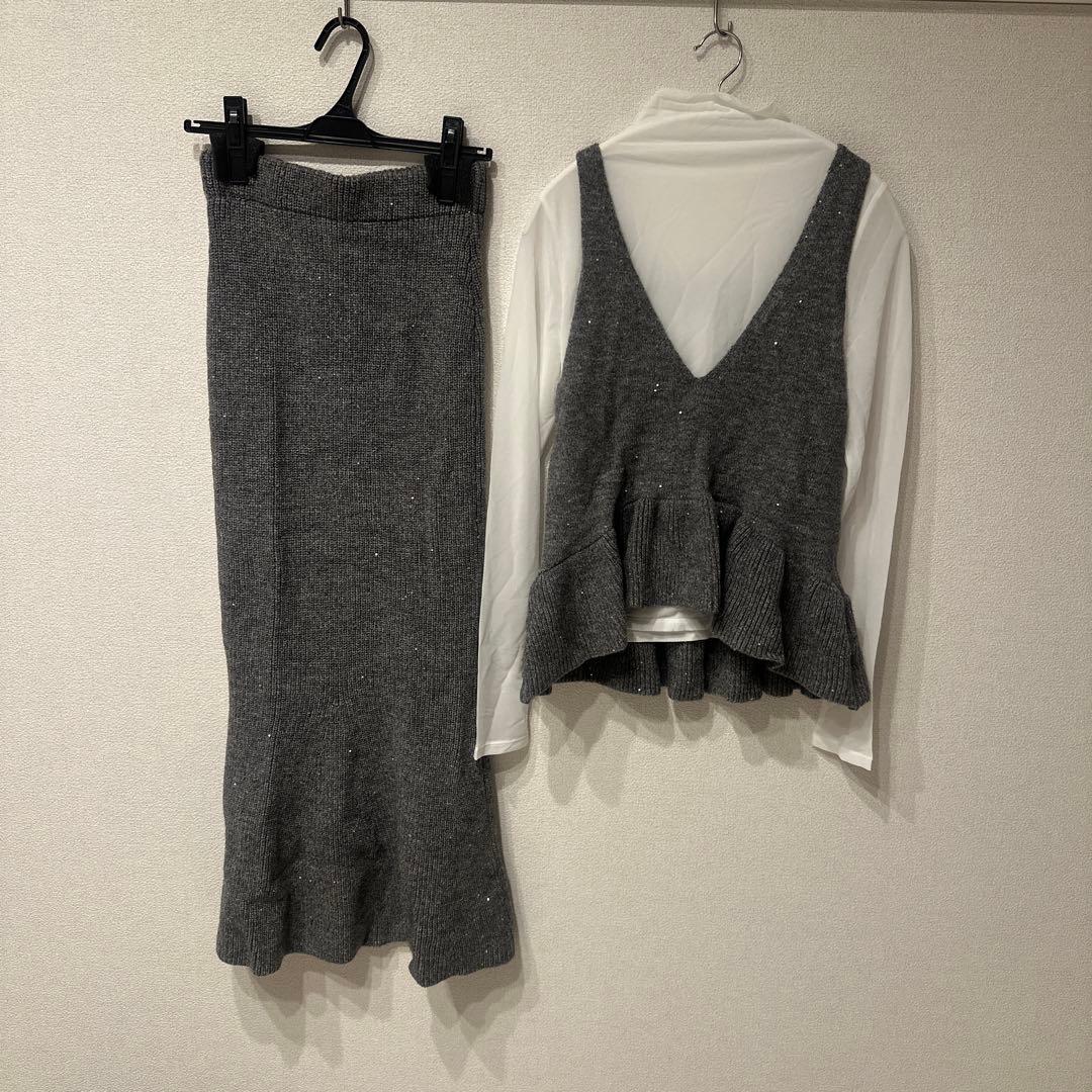 COCODEAL スパンコールマーメイドスカート ペプラムベスト×シアーインナー