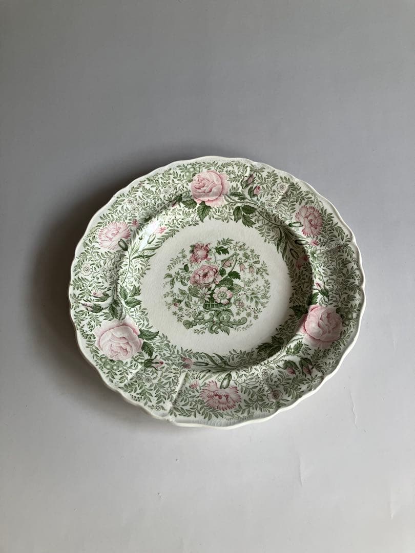 クレイユモントロー　薔薇の花籠のデザートプレート　19世紀　フランスアンティーク