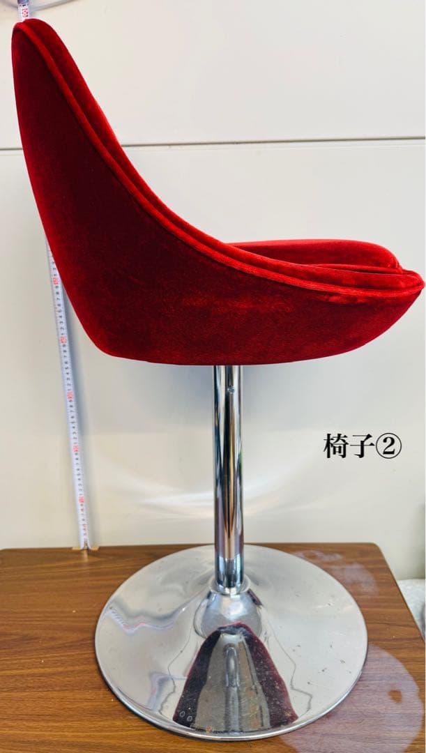 赤ベルベット カウンターチェア 2脚セット おしゃれ 固定式