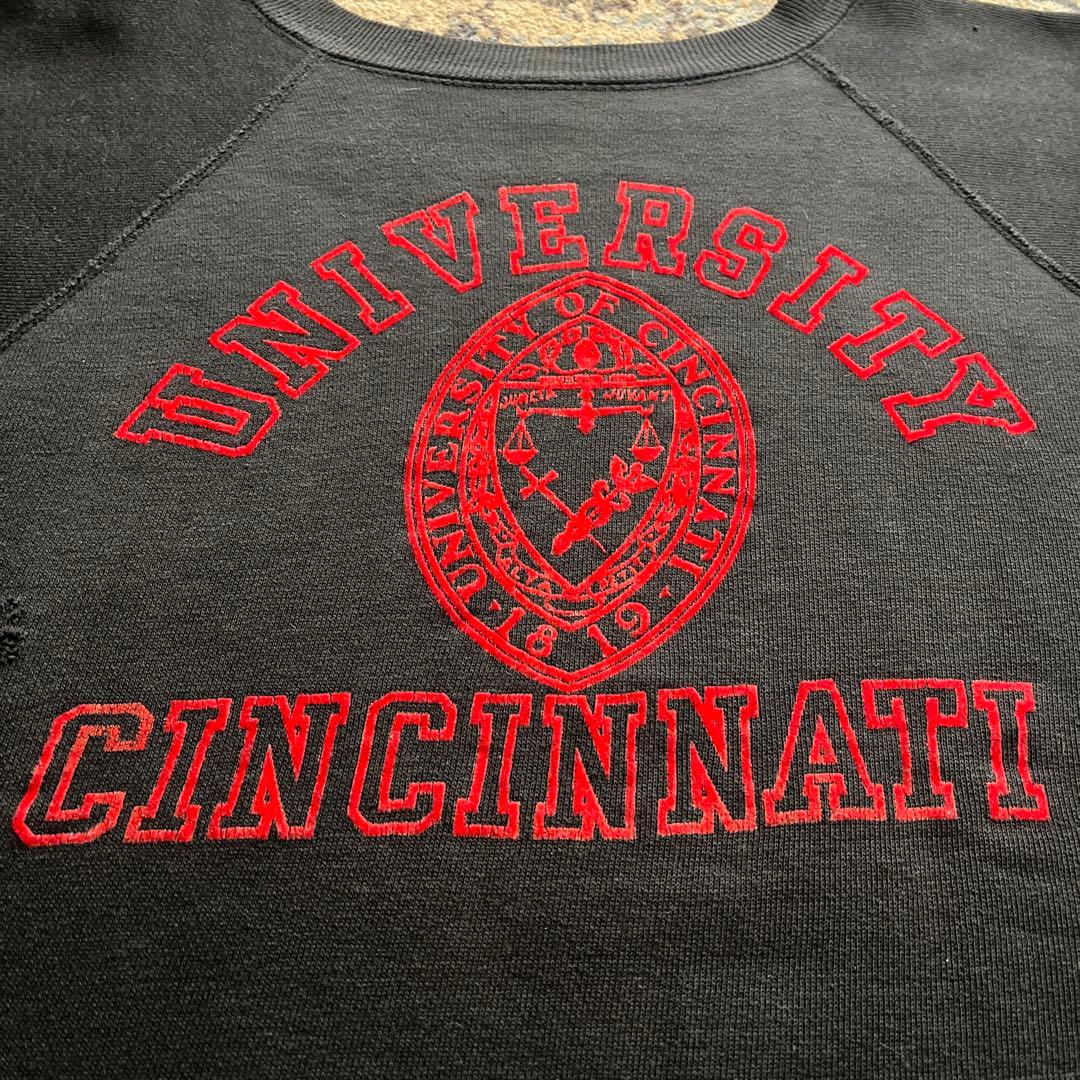 60s スウェット ブラック フロッキー カレッジ プリント 検 50s 40s