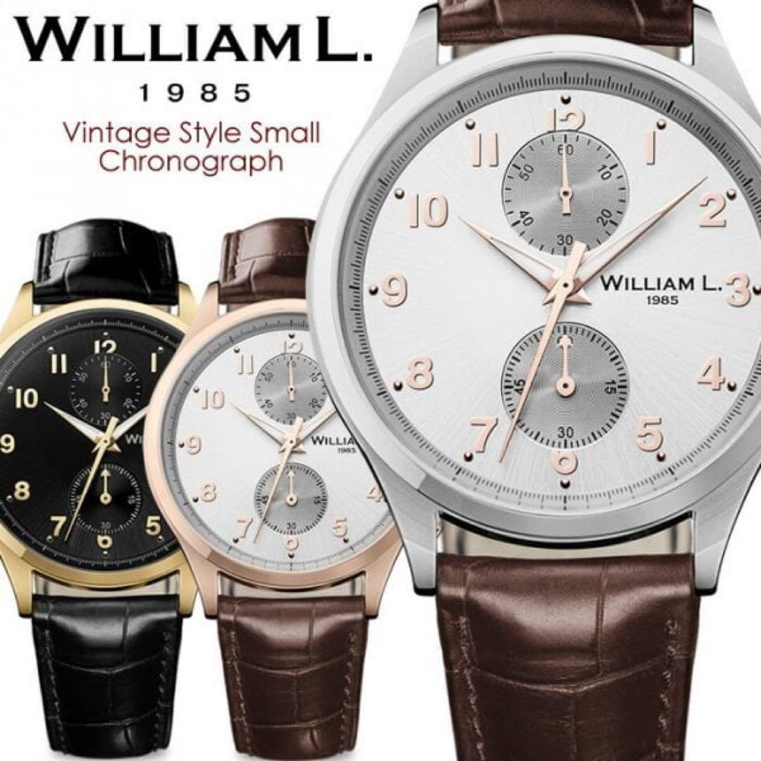ウィリアムエル 腕時計 メンズ クロノグラフ シンプル 革 レザー ベルト