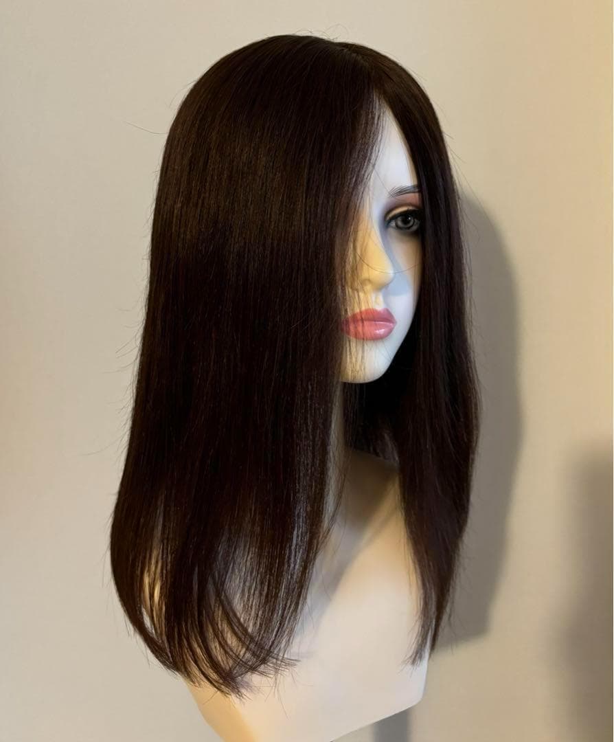 レミー　人毛100%　医療用　フルウイッグ　人工肌　自然　ロングストレート　茶色