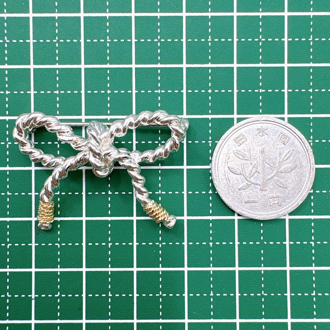 極美品 オールドティファニー ツイストリボン コンビ ブローチ シルバー k18