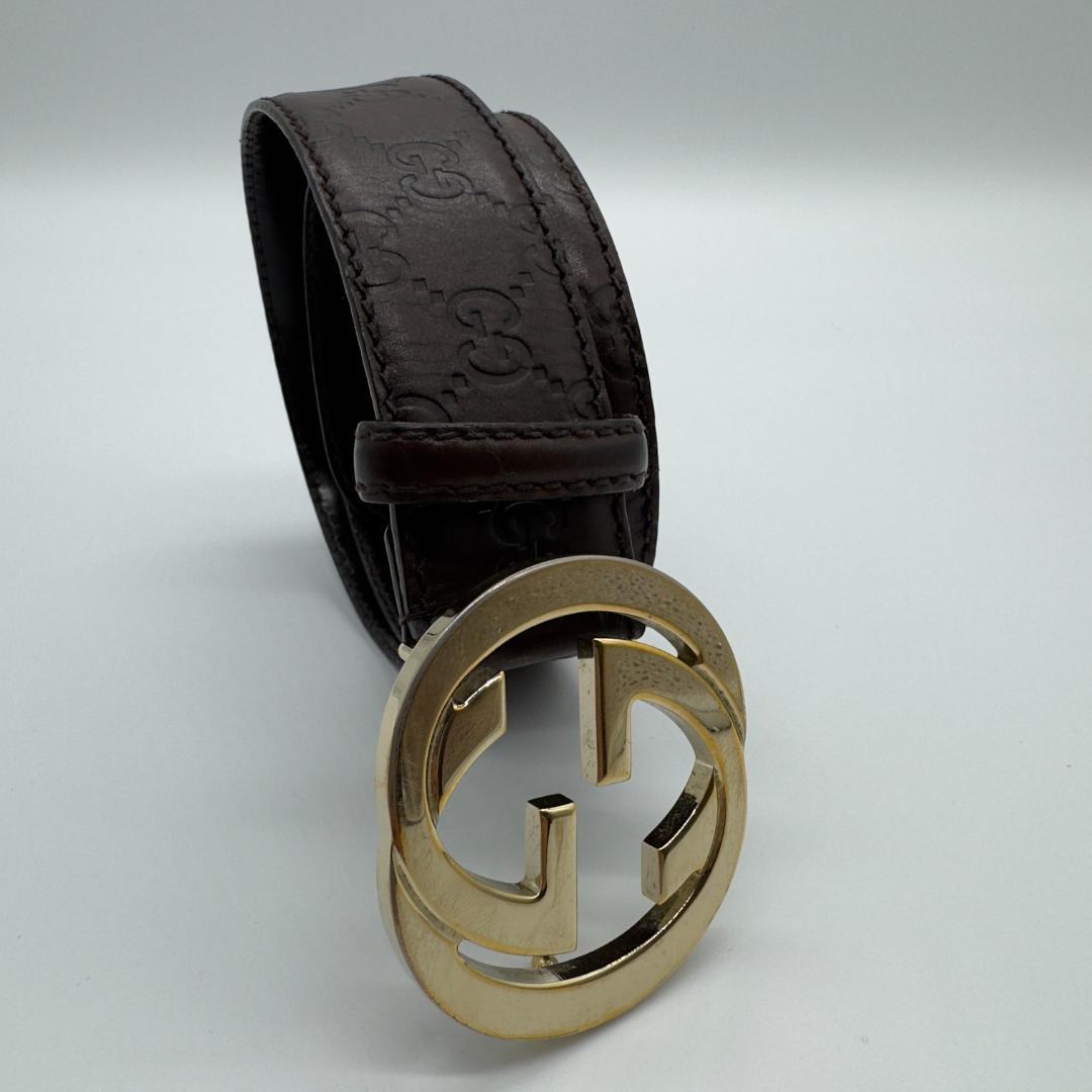 Gucci グッチ　インターロッキング　 グッチシマ　ブラウンレザーベルト