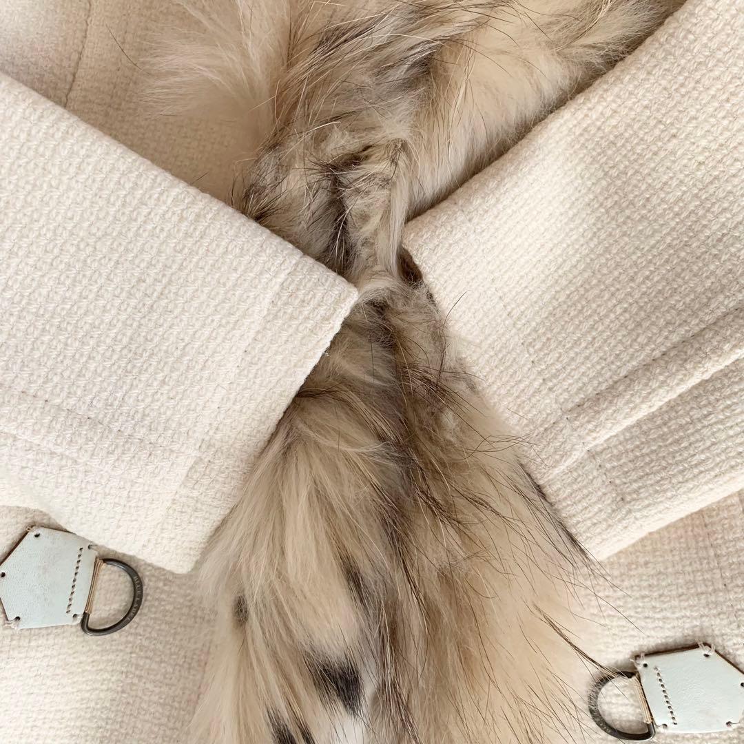 バーバリー ダッフルコート ジャケット アイボリー ファー ノバチェック 38