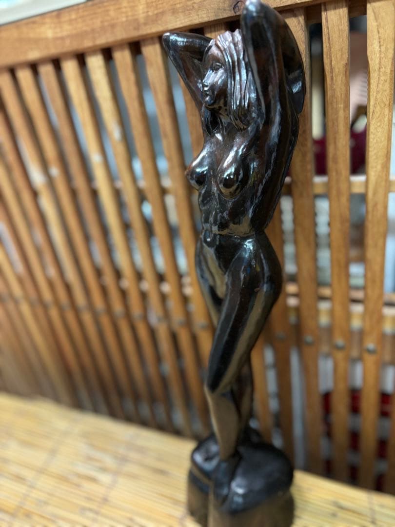 濱充司 黒檀！ 黒色 木製 ヌード彫刻 約3９cm 激安大安売り