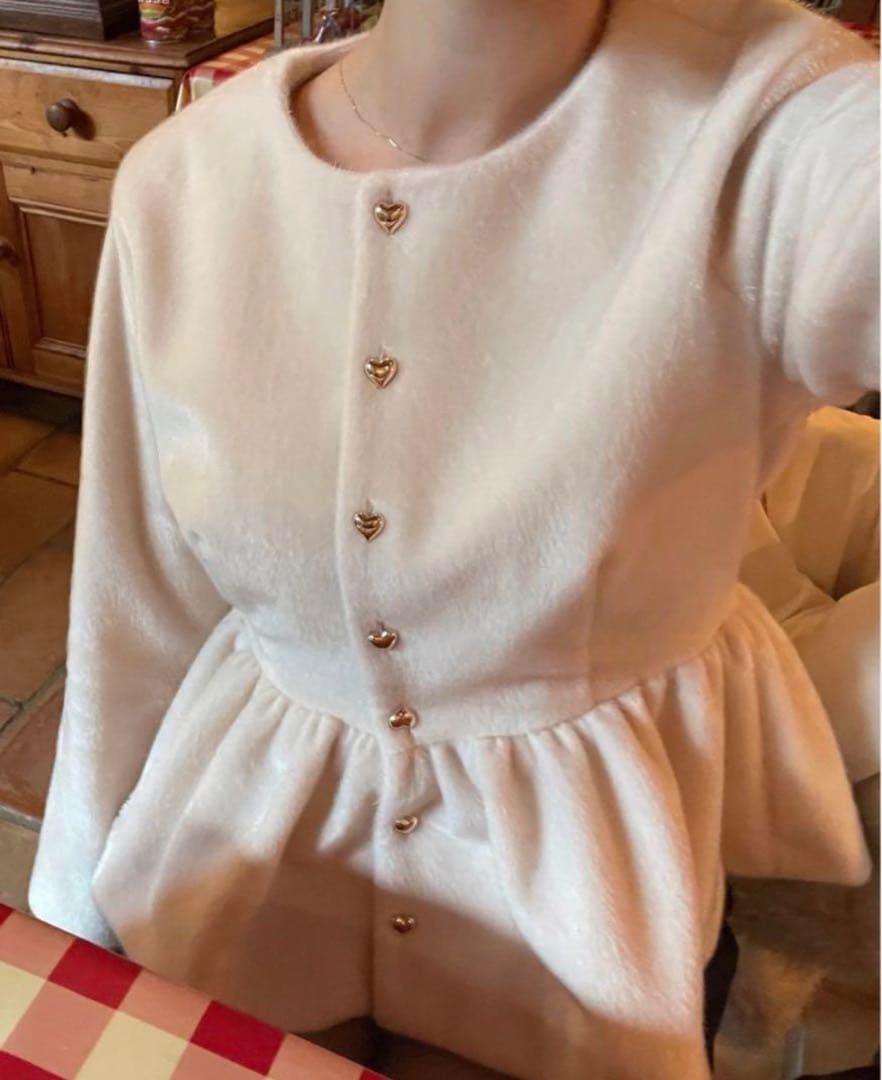 トップス muguet heart button peplum tops