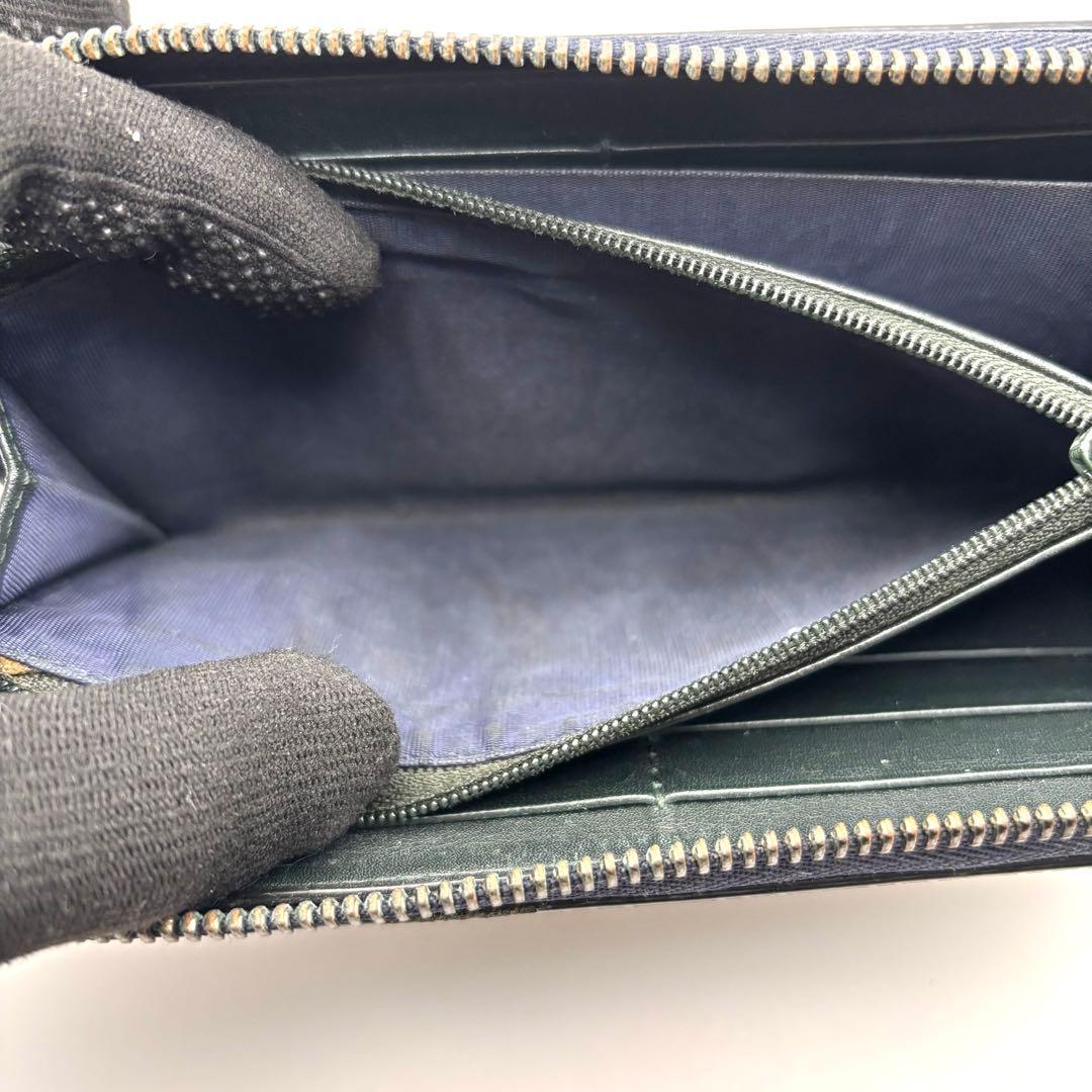 グッチ 長財布 GG マイクロシマ ラウンドファスナー グリーン エナメル