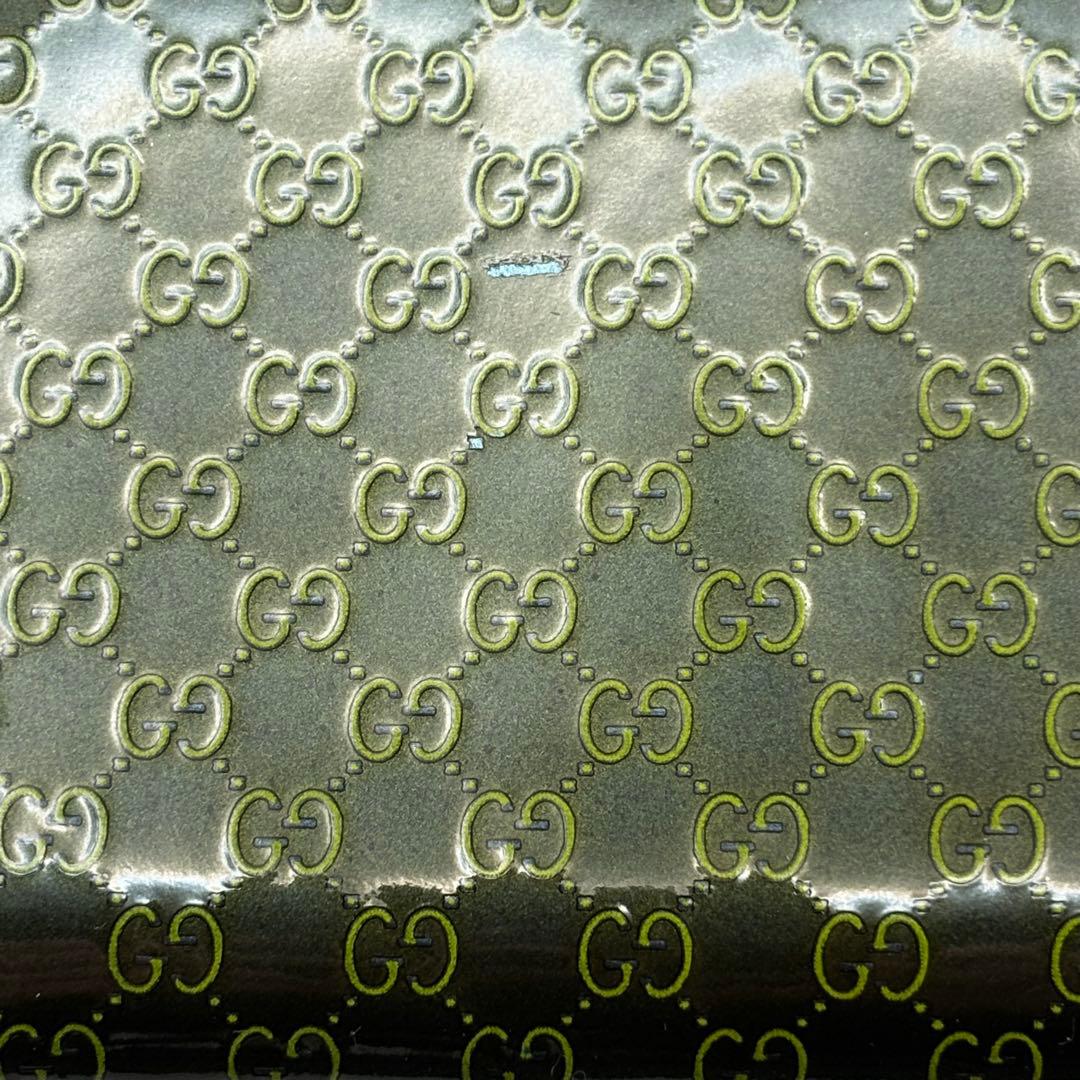 グッチ 長財布 GG マイクロシマ ラウンドファスナー グリーン エナメル
