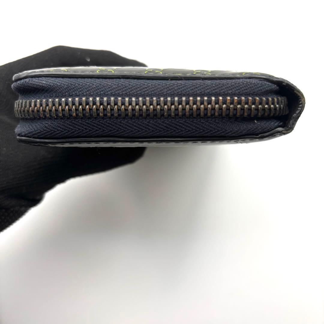 グッチ 長財布 GG マイクロシマ ラウンドファスナー グリーン エナメル