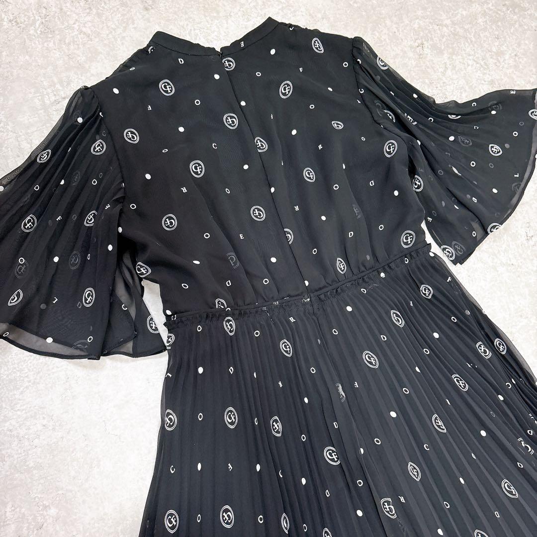 極美品✨セルフォード　ボウタイプリーツワンピース　ロゴ入り　フレア　Aライン