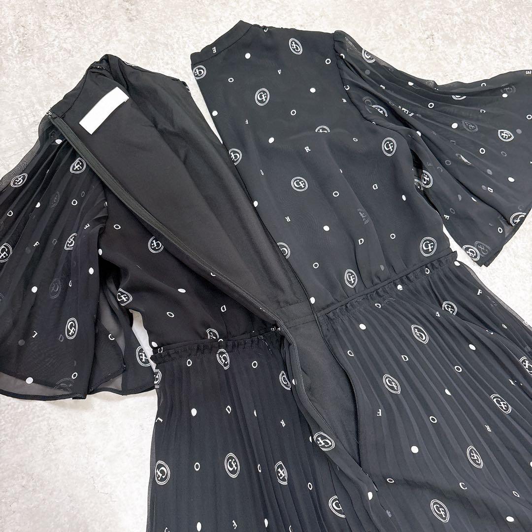 極美品✨セルフォード　ボウタイプリーツワンピース　ロゴ入り　フレア　Aライン